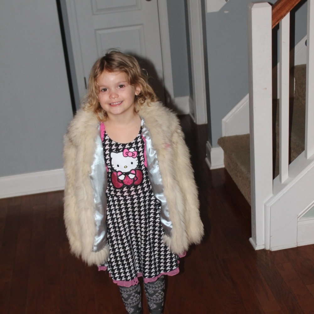 Girls genuine white fox fur coat